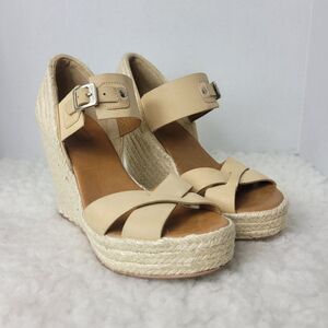 Hunter Anegada Espadrille Size 6 Wedges Tan Leather Straps Shoes